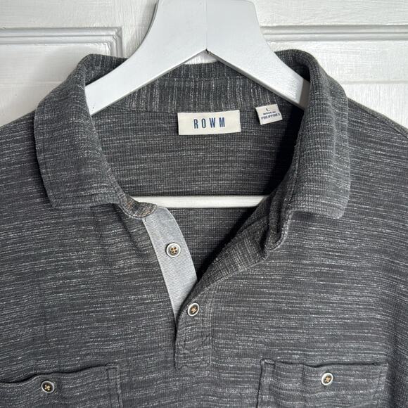 Rowm Men’s 1/4 Button Heathered Long-sleeve Pocket Polo M-284 Sz L - Picture 2 of 8